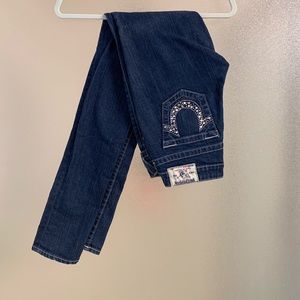 True Religion Dark Wash Rhinestone Skinny Jean